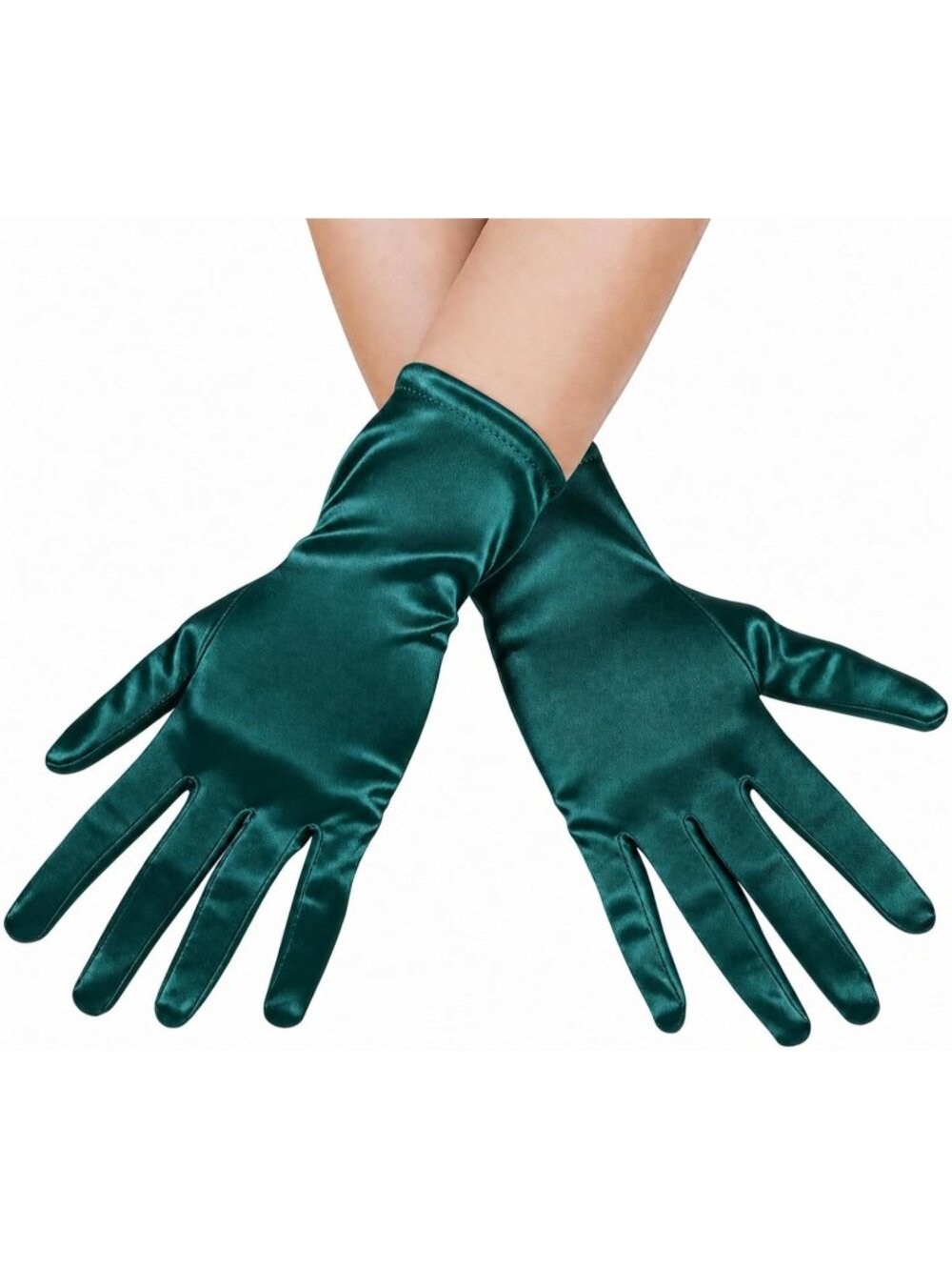 Womens Dark Green Short Satin Wrist Length 1920s Halloween Cosplay Opera Gloves